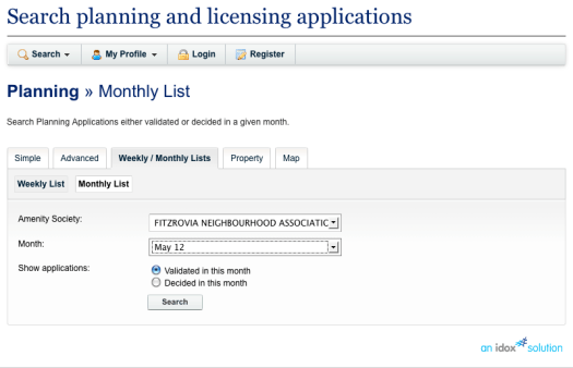 Planning and licensing search box.