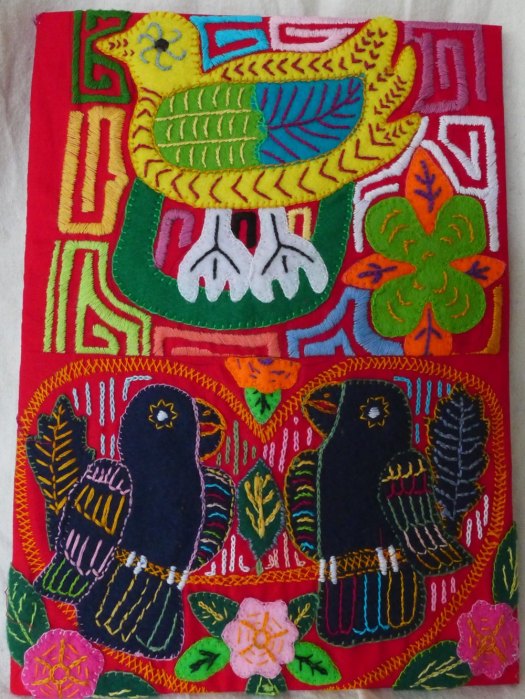 Cotton, wool felt, rayon thread, with art board backing. Approx. 33cm x 24cm.