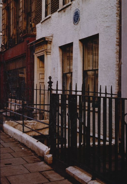Close up of railings at front of house.