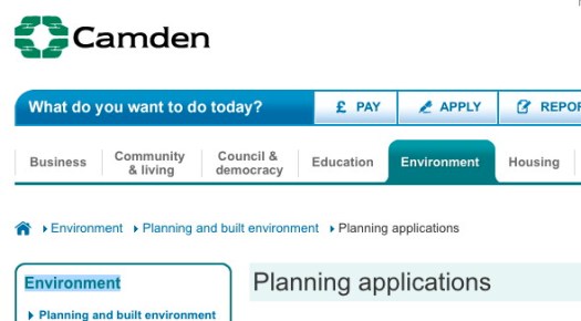 Camden planning page.